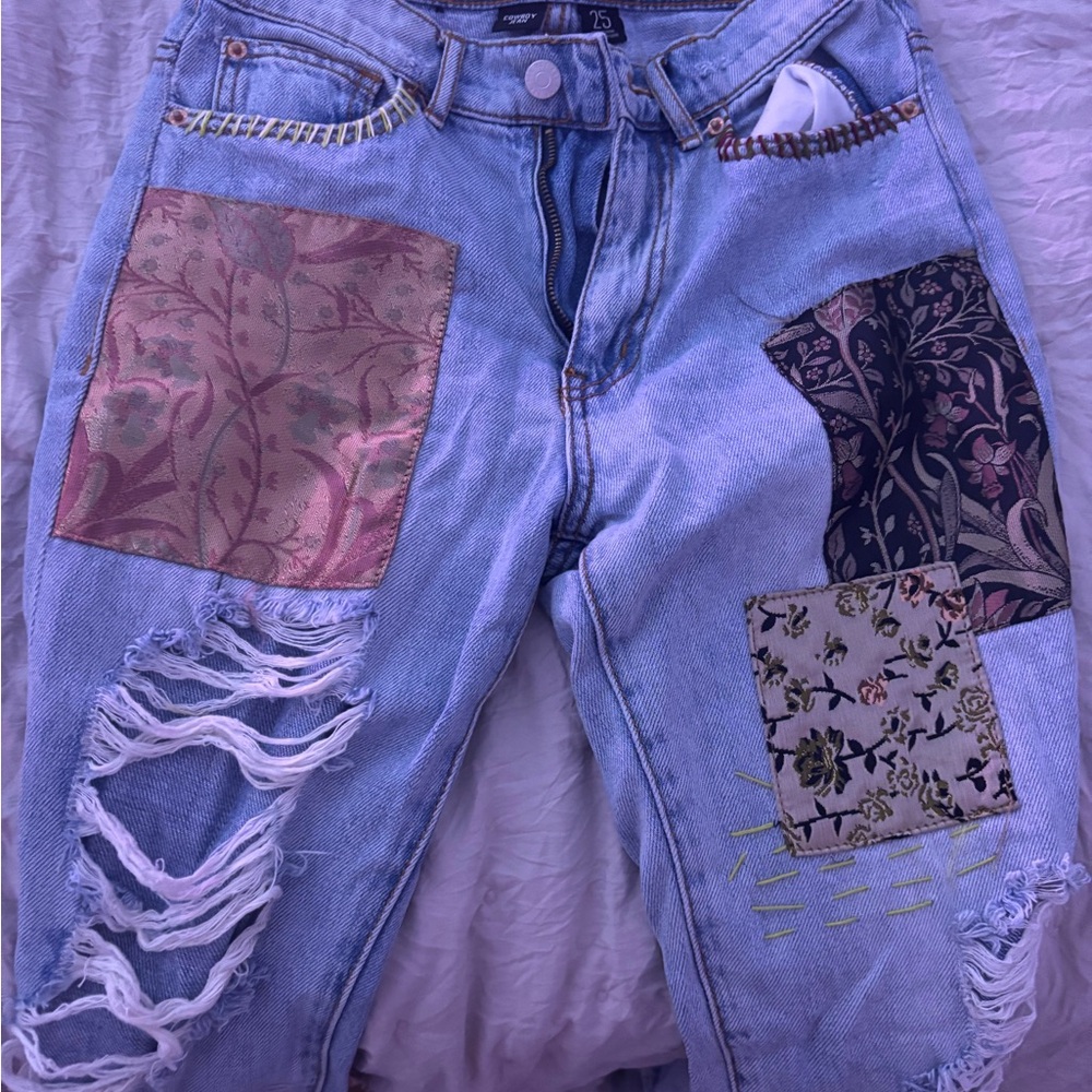BDG Blue Boyfriend Jeans with Distinctive Patchwork